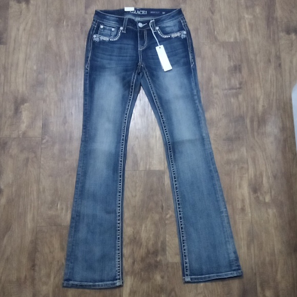 Grace in LA NWT Women's Jeans 27 Embellished Shimmer Fade Boot Cut - Picture 3 of 7